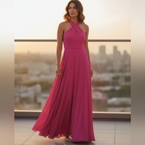 NEW Alex Marie Kensley Criss Cross Halter Gown Fuchsia Pink Goddess Castlecore